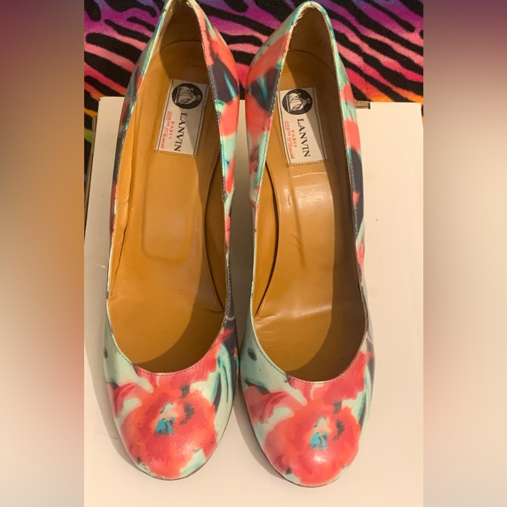 LANVIN FLORAL WEDGES SZ 10